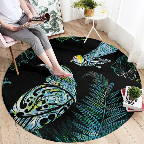 Aotearoa Maori Mahuru Round Carpet Spring Time - Paua Shell Green