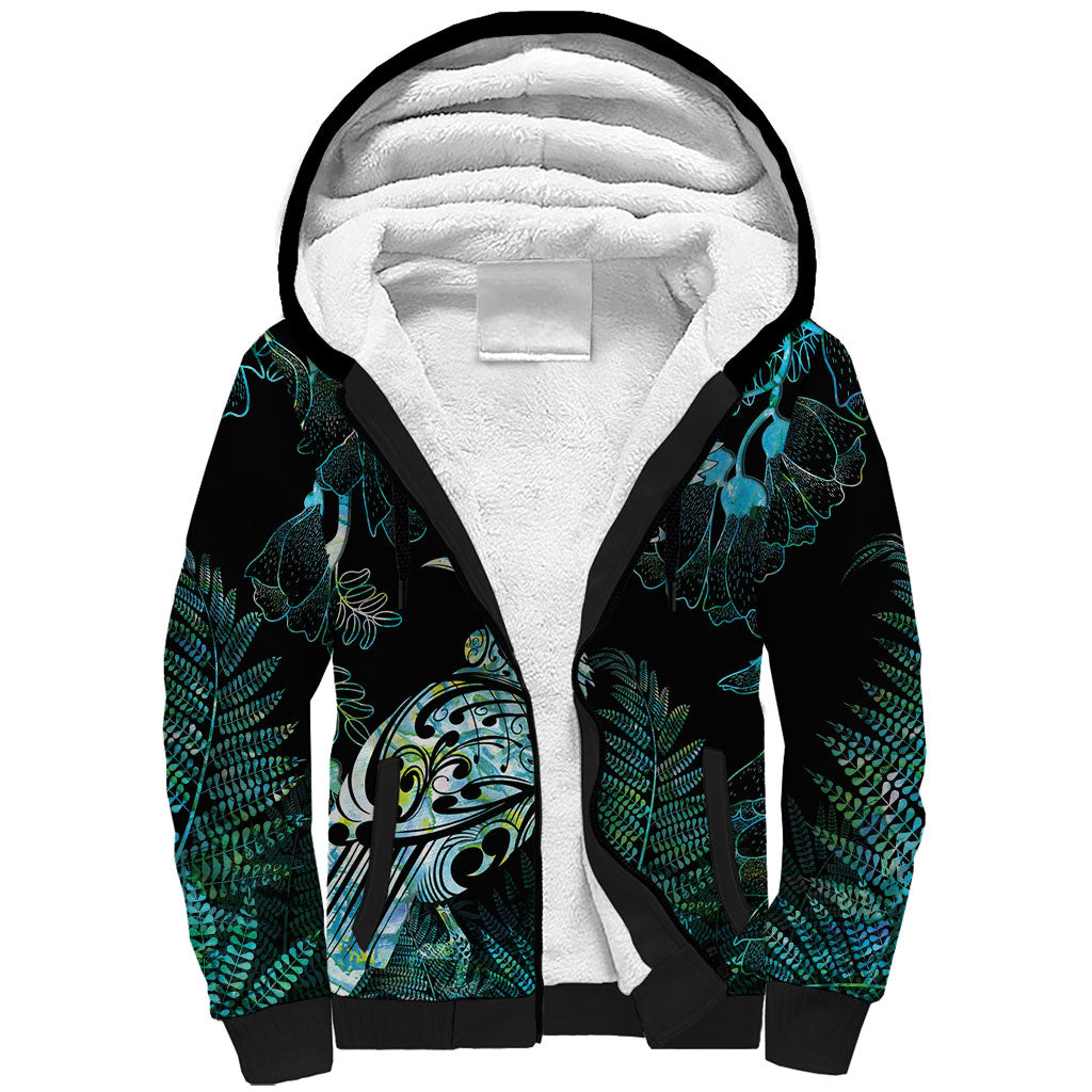 Aotearoa Maori Mahuru Sherpa Hoodie Spring Time - Paua Shell Green