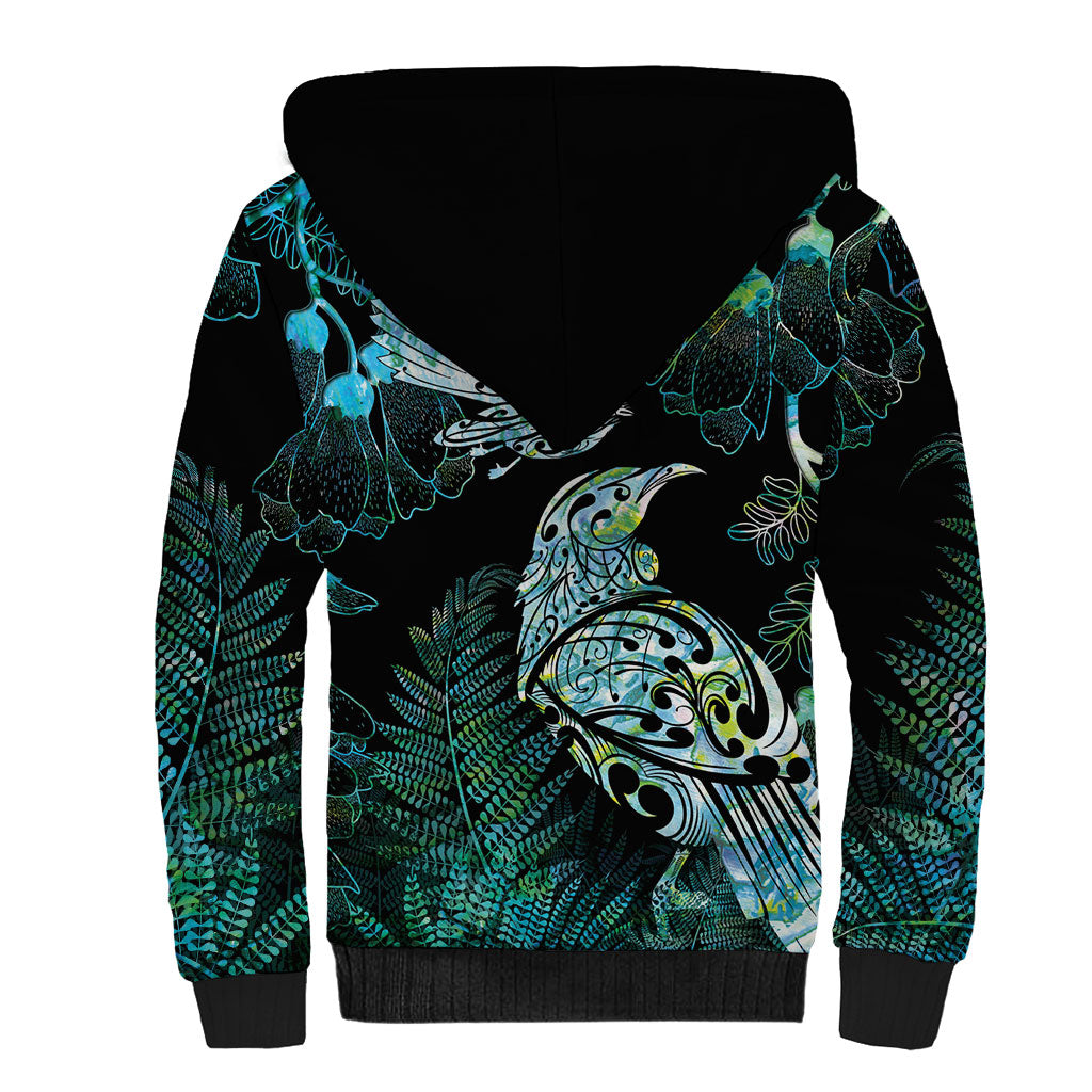 Aotearoa Maori Mahuru Sherpa Hoodie Spring Time - Paua Shell Green