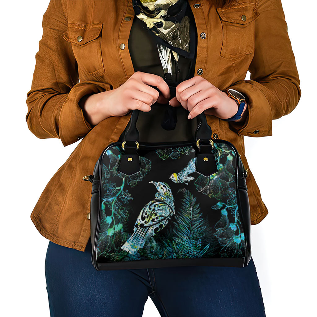 Aotearoa Maori Mahuru Shoulder Handbag Spring Time - Paua Shell Green