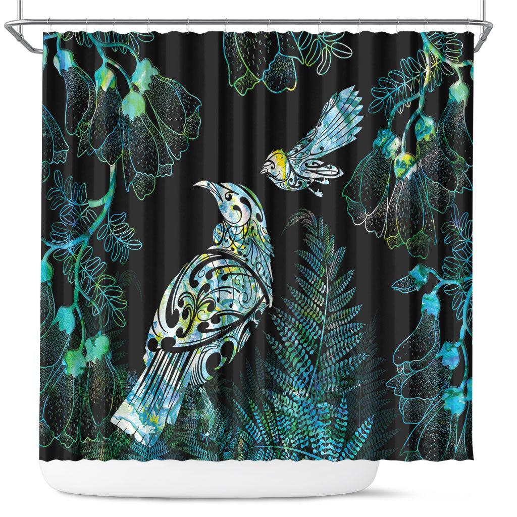 Aotearoa Maori Mahuru Shower Curtain Spring Time - Paua Shell Green