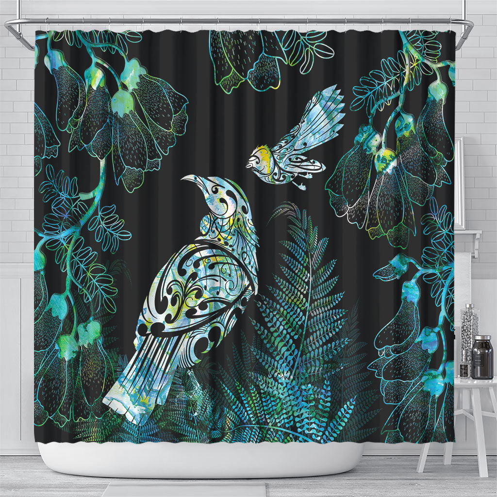 Aotearoa Maori Mahuru Shower Curtain Spring Time - Paua Shell Green