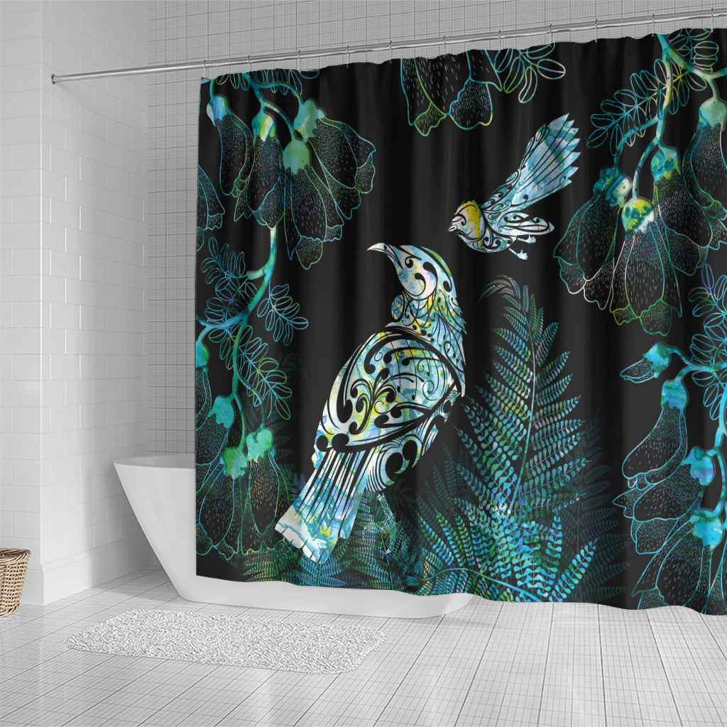 Aotearoa Maori Mahuru Shower Curtain Spring Time - Paua Shell Green