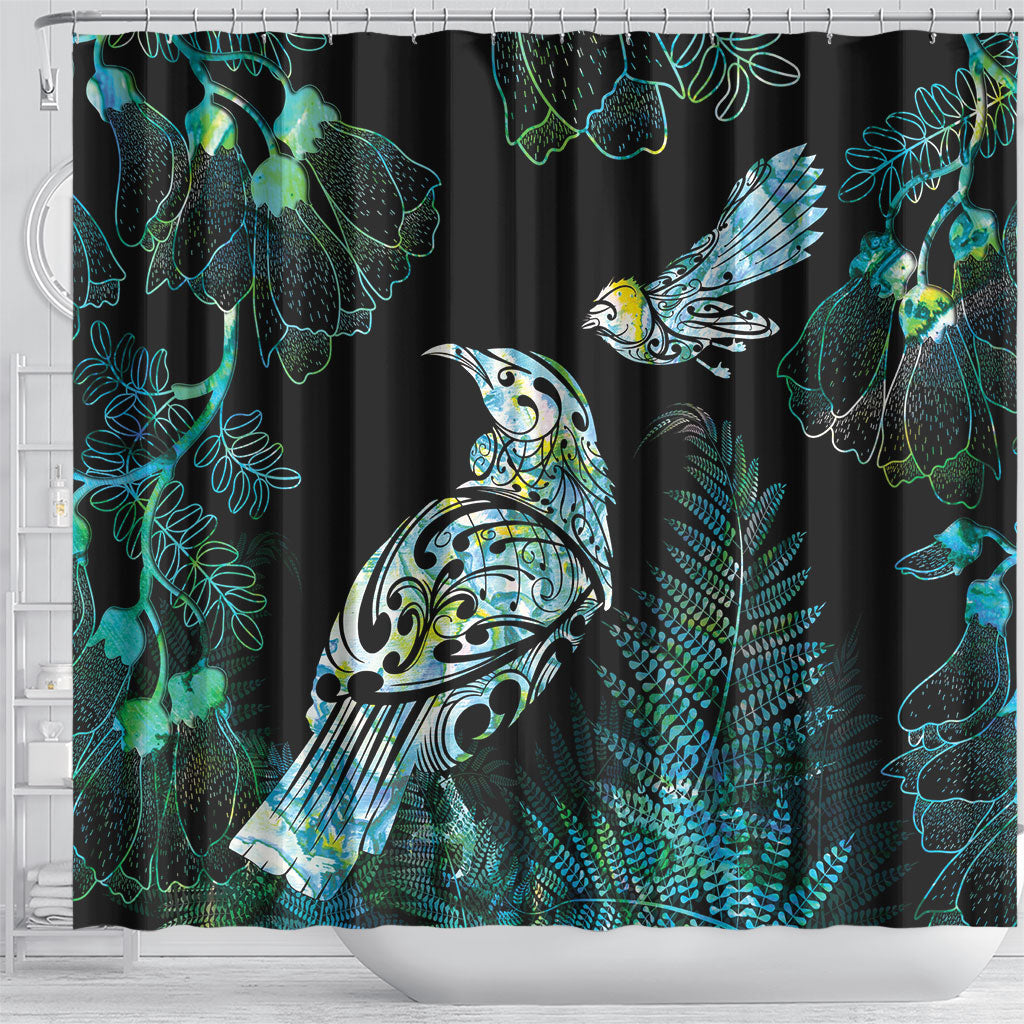 Aotearoa Maori Mahuru Shower Curtain Spring Time - Paua Shell Green