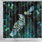 Aotearoa Maori Mahuru Shower Curtain Spring Time - Paua Shell Green