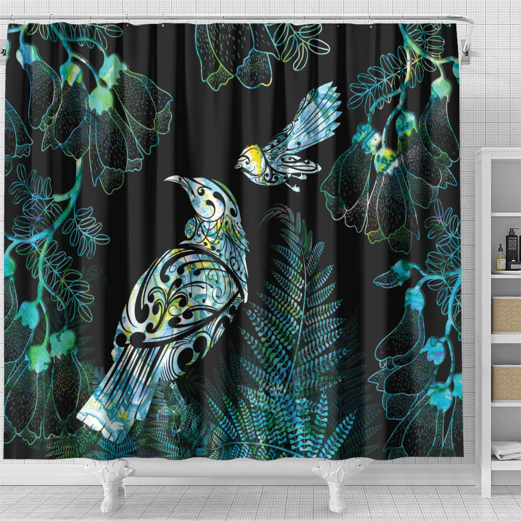 Aotearoa Maori Mahuru Shower Curtain Spring Time - Paua Shell Green