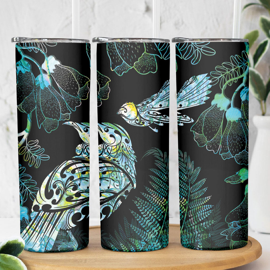 Aotearoa Maori Mahuru Skinny Tumbler Spring Time - Paua Shell Green