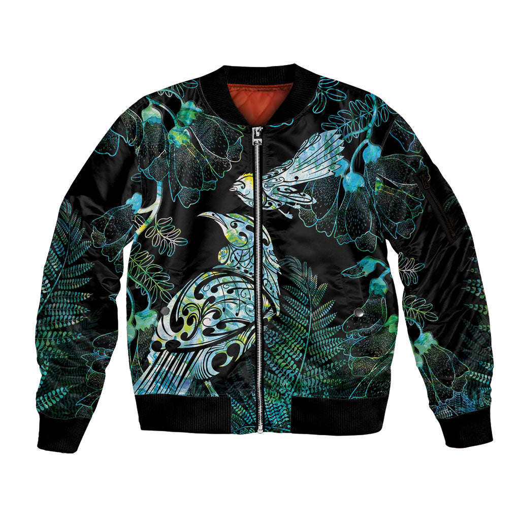 Aotearoa Maori Mahuru Sleeve Zip Bomber Jacket Spring Time - Paua Shell Green