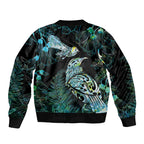 Aotearoa Maori Mahuru Sleeve Zip Bomber Jacket Spring Time - Paua Shell Green