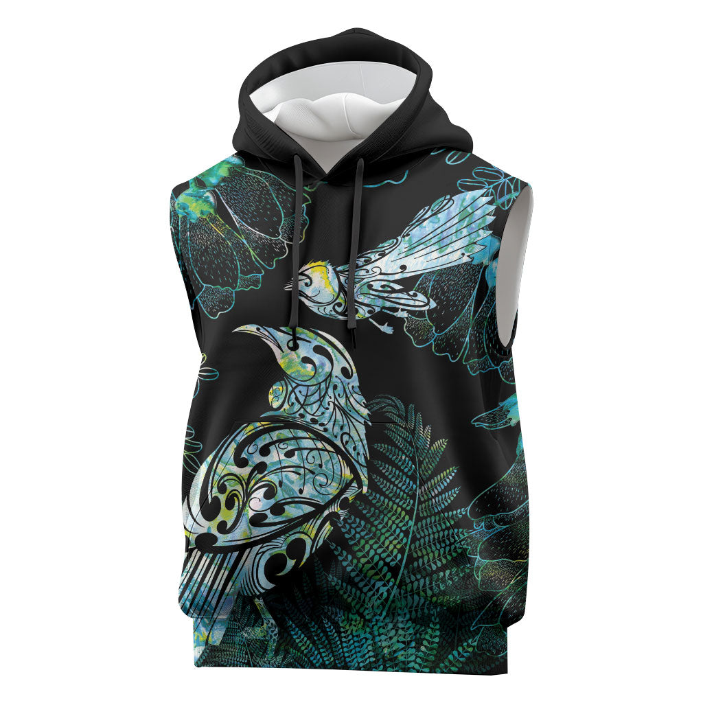 Aotearoa Maori Mahuru Sleeveless Hoodie Spring Time - Paua Shell Green