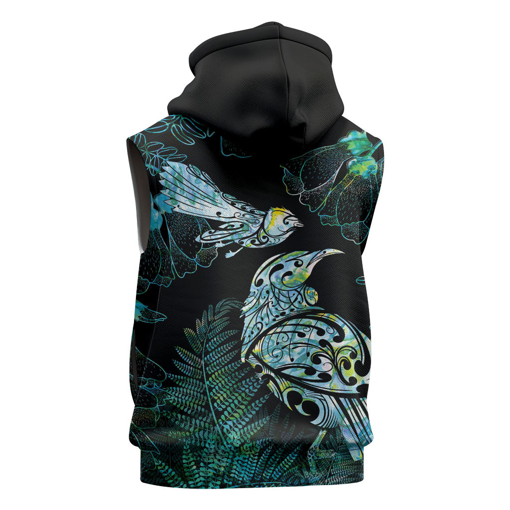 Aotearoa Maori Mahuru Sleeveless Hoodie Spring Time - Paua Shell Green