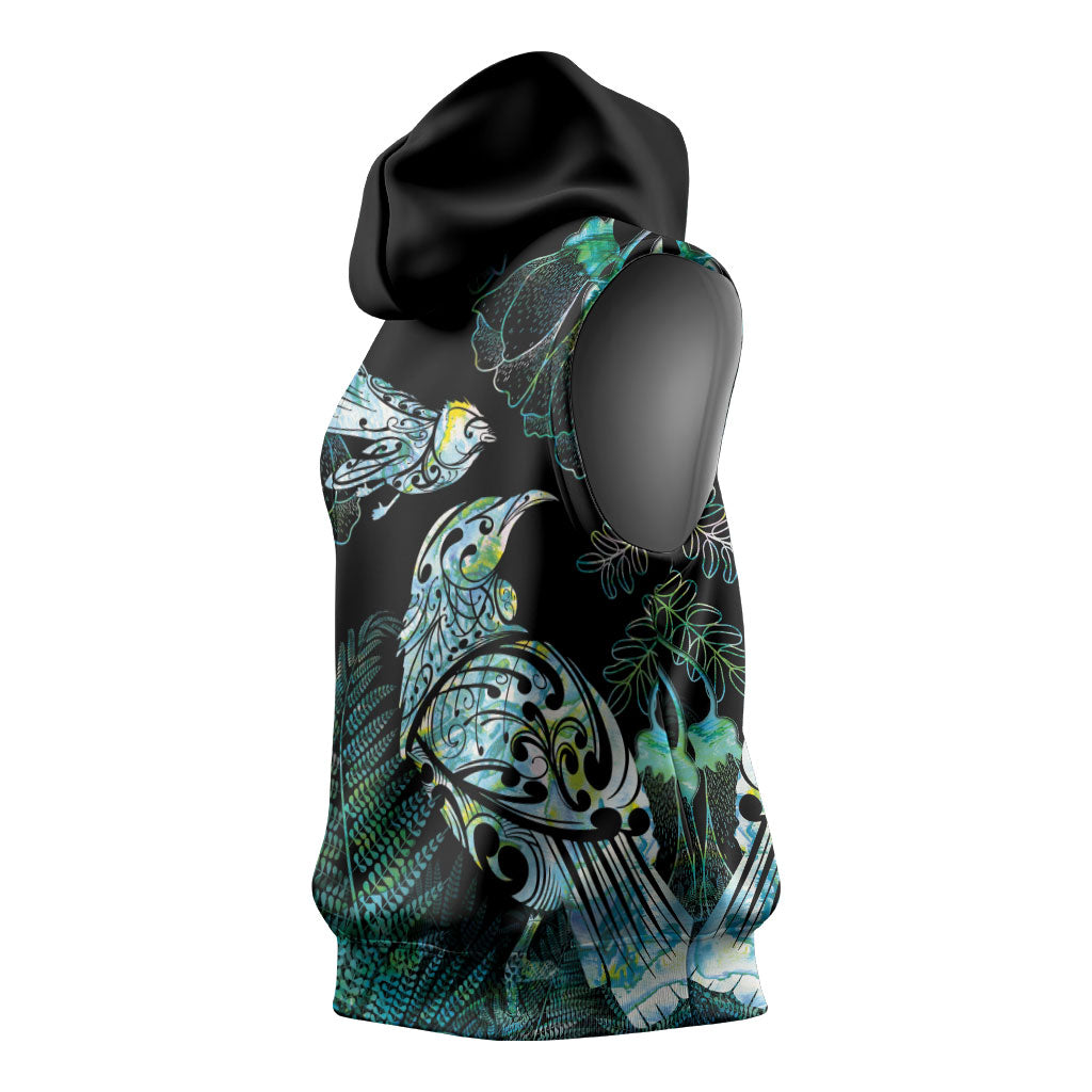 Aotearoa Maori Mahuru Sleeveless Hoodie Spring Time - Paua Shell Green