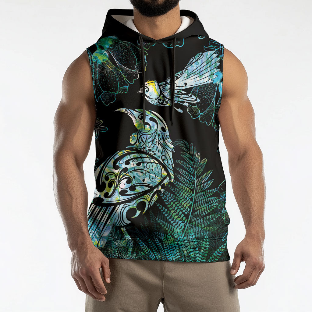 Aotearoa Maori Mahuru Sleeveless Hoodie Spring Time - Paua Shell Green