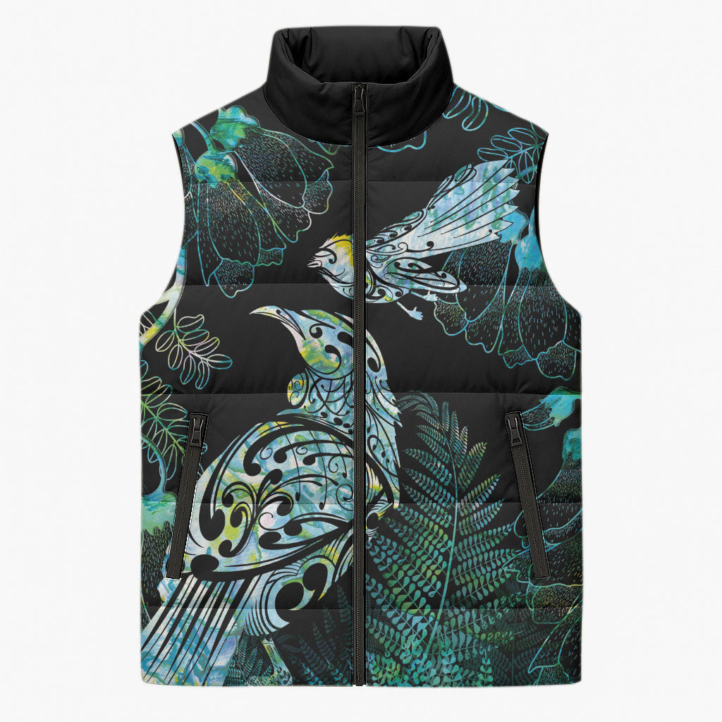 Aotearoa Maori Mahuru Sleeveless Puffer Jacket Spring Time - Paua Shell Green