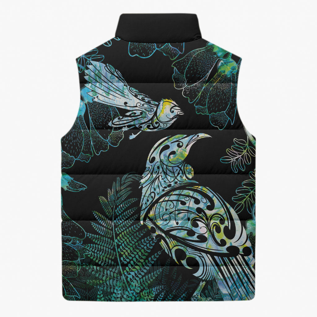 Aotearoa Maori Mahuru Sleeveless Puffer Jacket Spring Time - Paua Shell Green