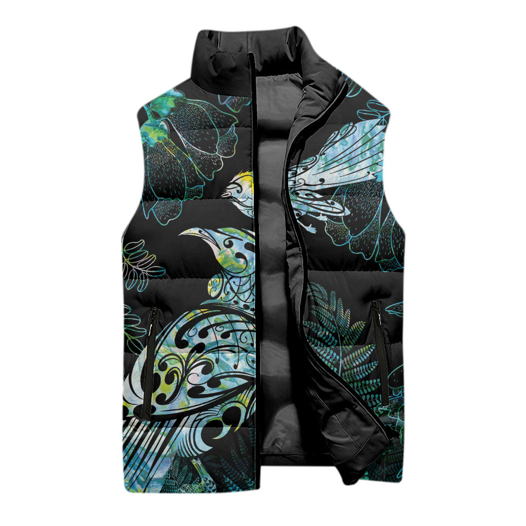 Aotearoa Maori Mahuru Sleeveless Puffer Jacket Spring Time - Paua Shell Green
