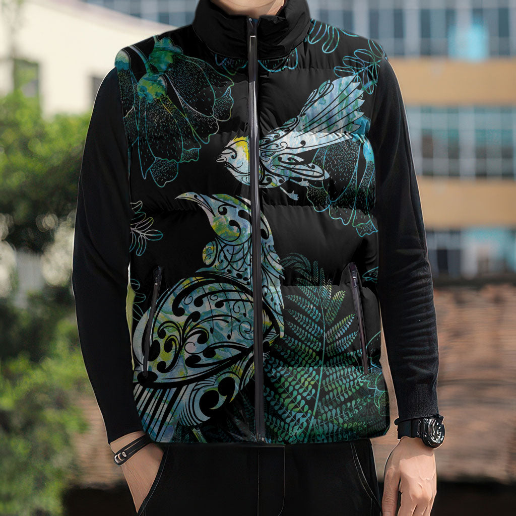 Aotearoa Maori Mahuru Sleeveless Puffer Jacket Spring Time - Paua Shell Green
