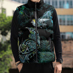 Aotearoa Maori Mahuru Sleeveless Puffer Jacket Spring Time - Paua Shell Green