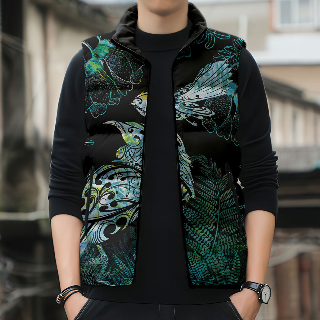 Aotearoa Maori Mahuru Sleeveless Puffer Jacket Spring Time - Paua Shell Green