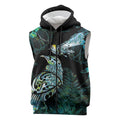 Aotearoa Maori Mahuru Sleeveless Zip Hoodie Spring Time - Paua Shell Green