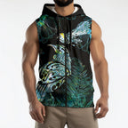 Aotearoa Maori Mahuru Sleeveless Zip Hoodie Spring Time - Paua Shell Green