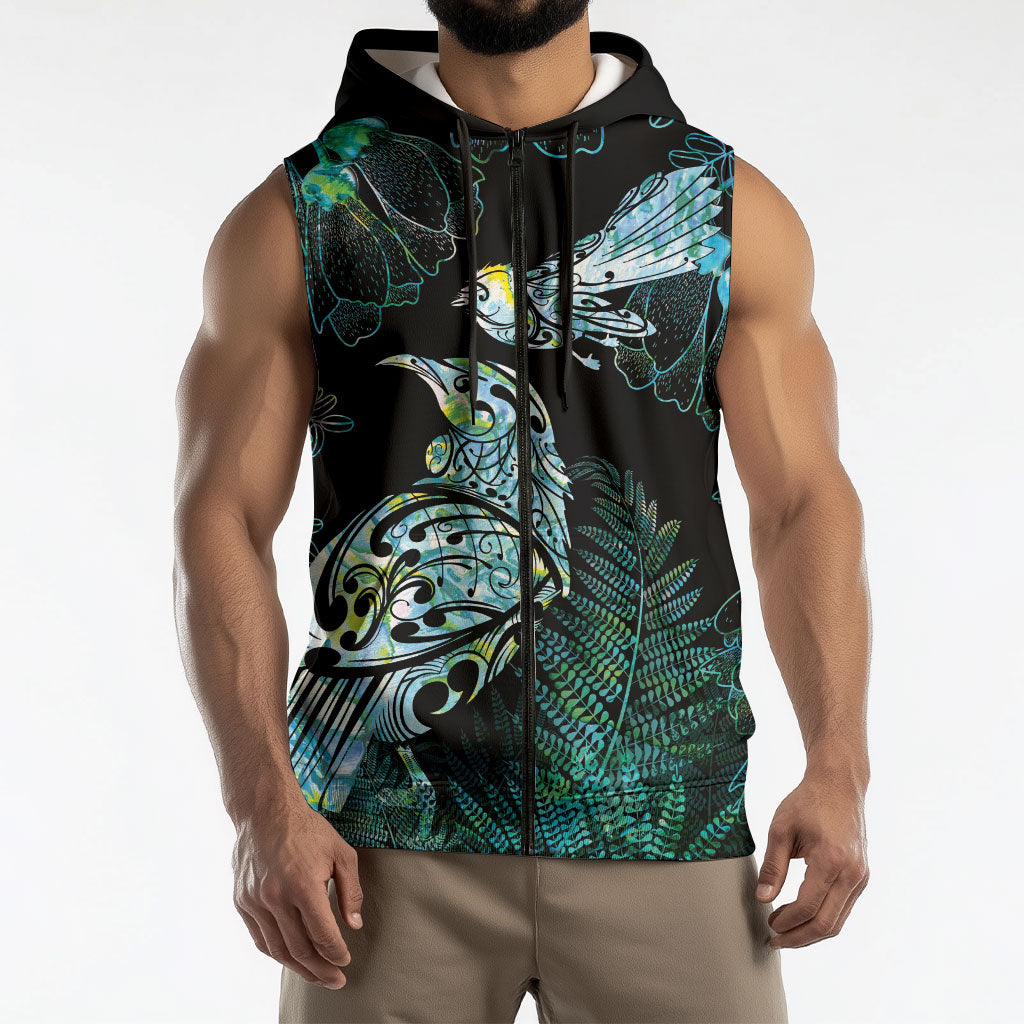 Aotearoa Maori Mahuru Sleeveless Zip Hoodie Spring Time - Paua Shell Green