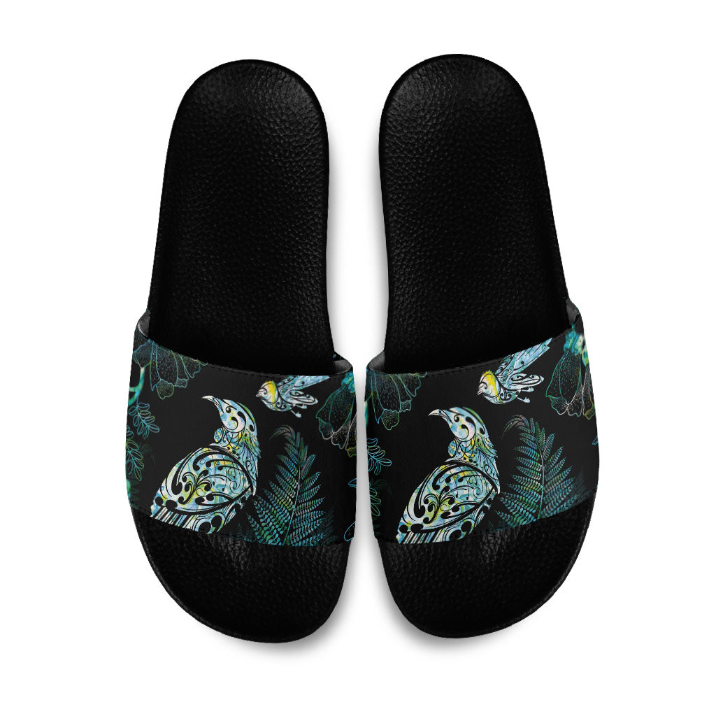 Aotearoa Maori Mahuru Slide Sandals Spring Time - Paua Shell Green