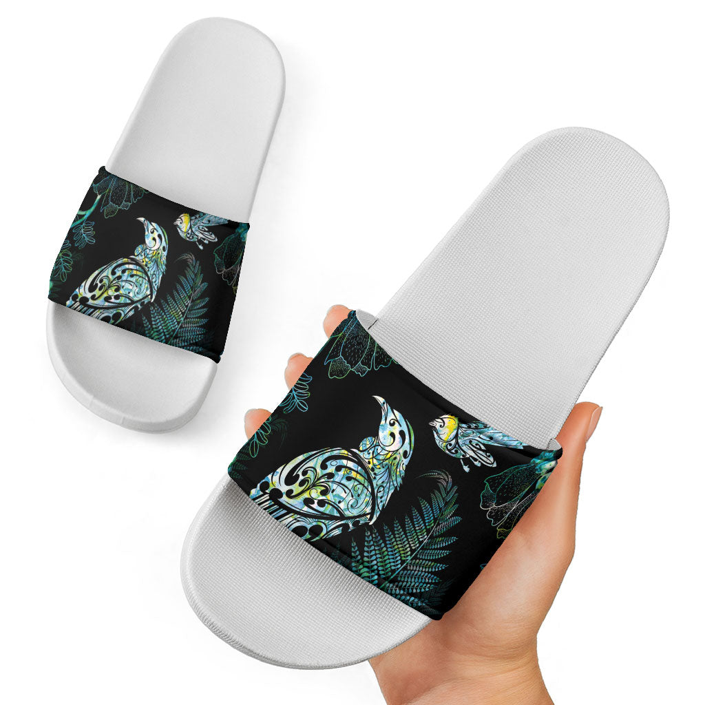 Aotearoa Maori Mahuru Slide Sandals Spring Time - Paua Shell Green