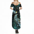 Aotearoa Maori Mahuru Summer Maxi Dress Spring Time - Paua Shell Green
