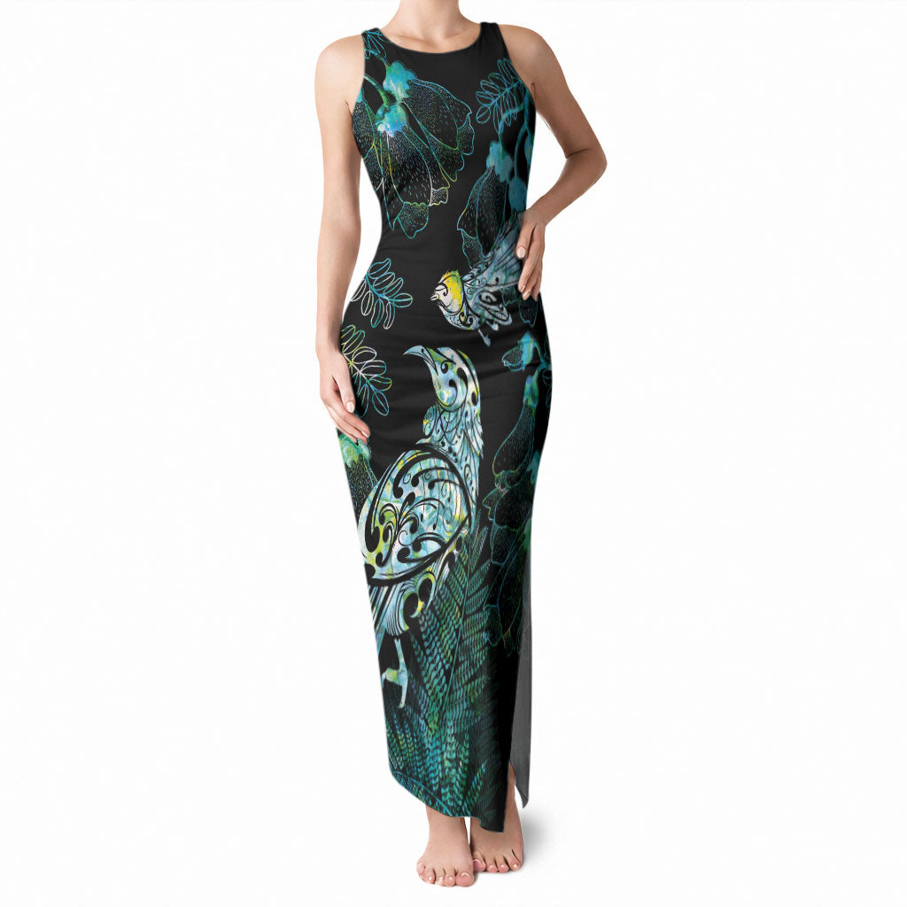 Aotearoa Maori Mahuru Tank Maxi Dress Spring Time - Paua Shell Green