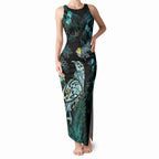 Aotearoa Maori Mahuru Tank Maxi Dress Spring Time - Paua Shell Green