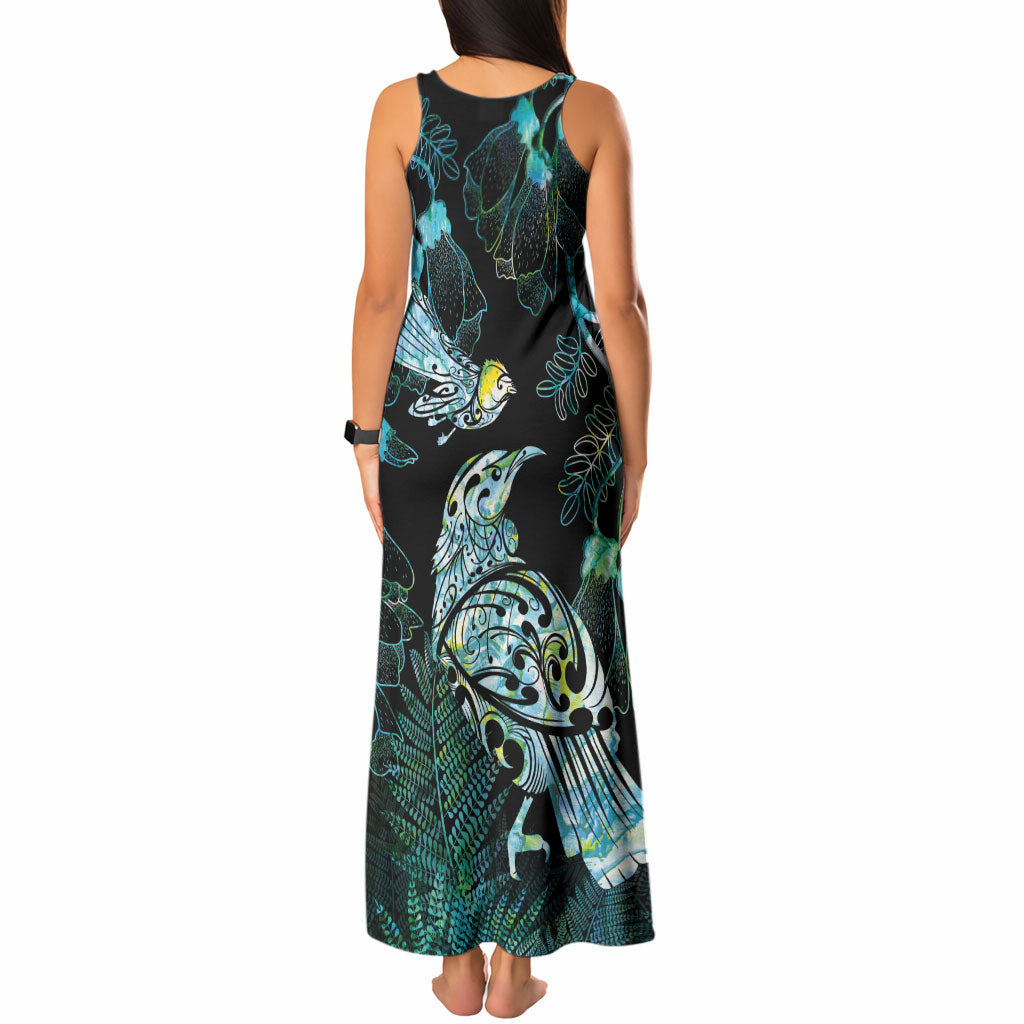 Aotearoa Maori Mahuru Tank Maxi Dress Spring Time - Paua Shell Green