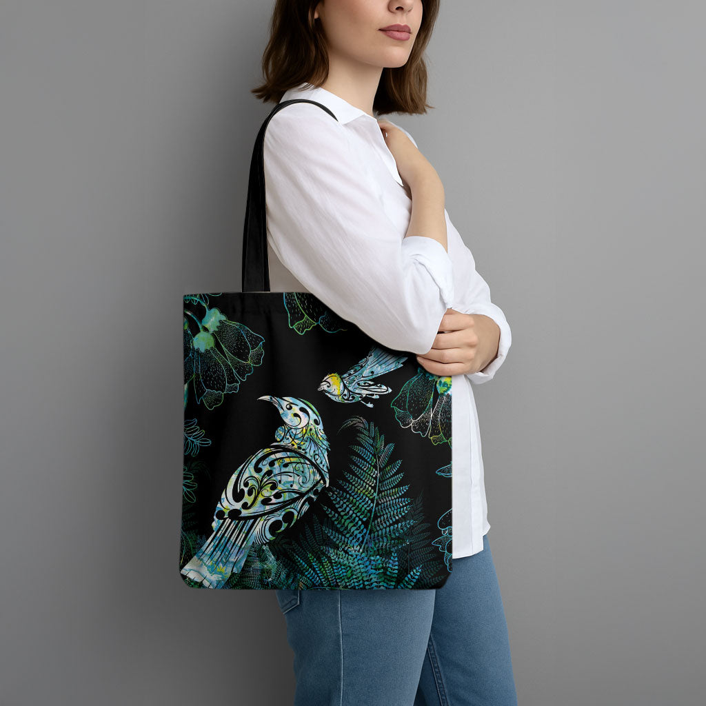 Aotearoa Maori Mahuru Tote Bag Spring Time - Paua Shell Green