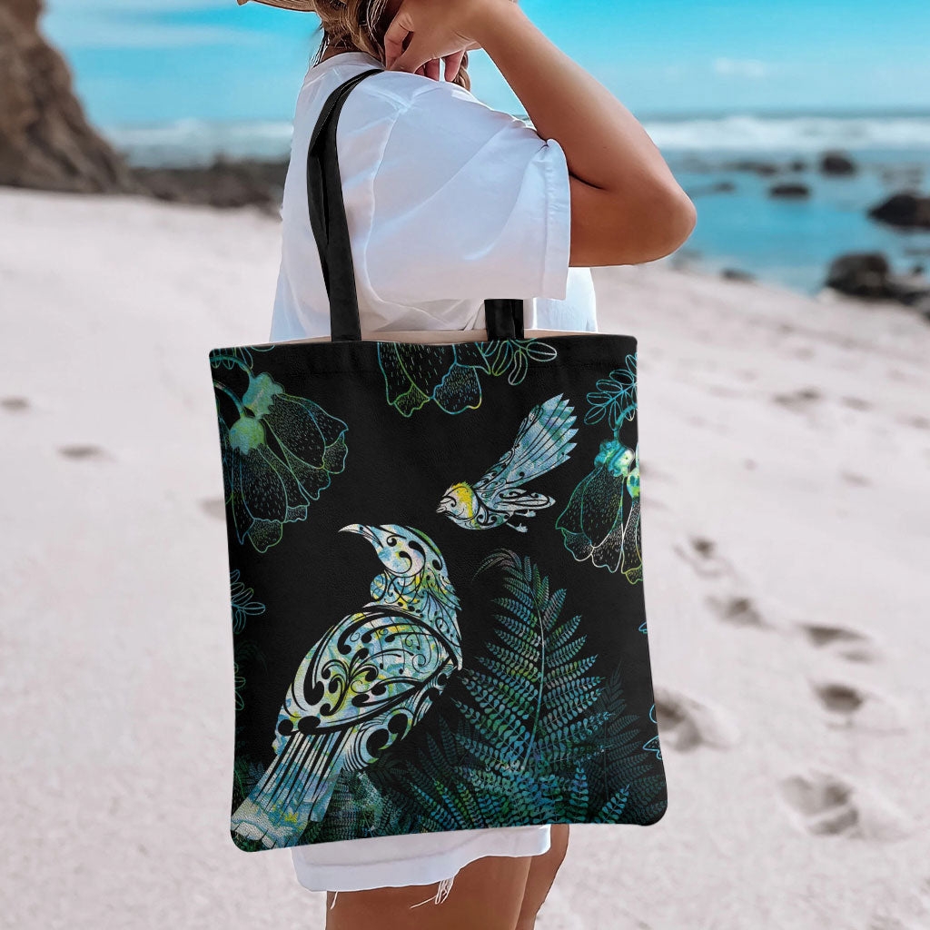 Aotearoa Maori Mahuru Tote Bag Spring Time - Paua Shell Green