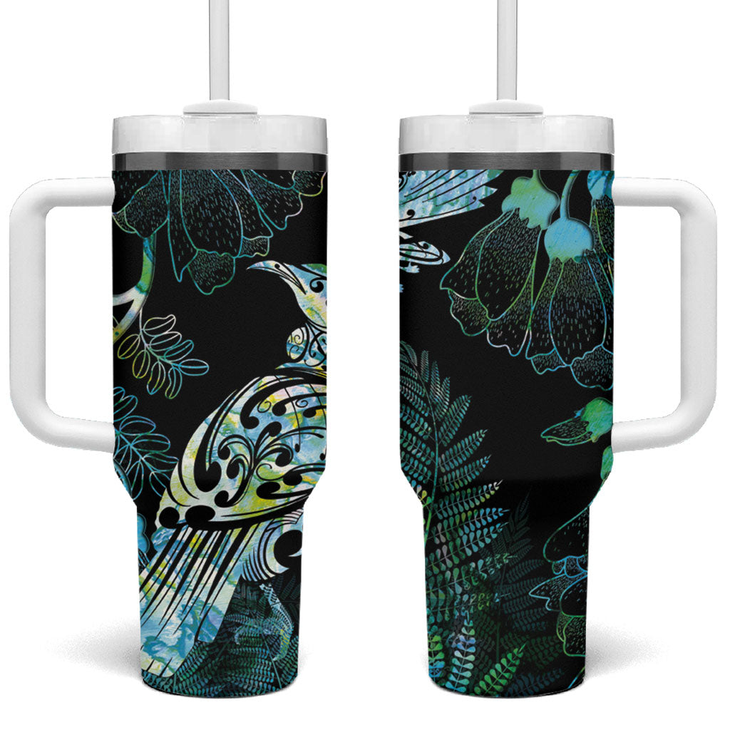 Aotearoa Maori Mahuru Tumbler With Handle Spring Time - Paua Shell Green