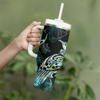 Aotearoa Maori Mahuru Tumbler With Handle Spring Time - Paua Shell Green