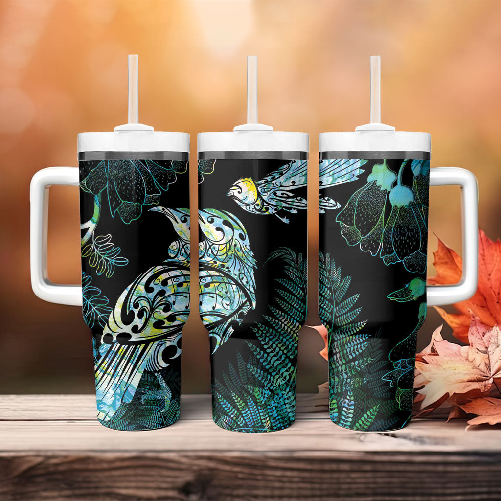 Aotearoa Maori Mahuru Tumbler With Handle Spring Time - Paua Shell Green