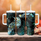 Aotearoa Maori Mahuru Tumbler With Handle Spring Time - Paua Shell Green