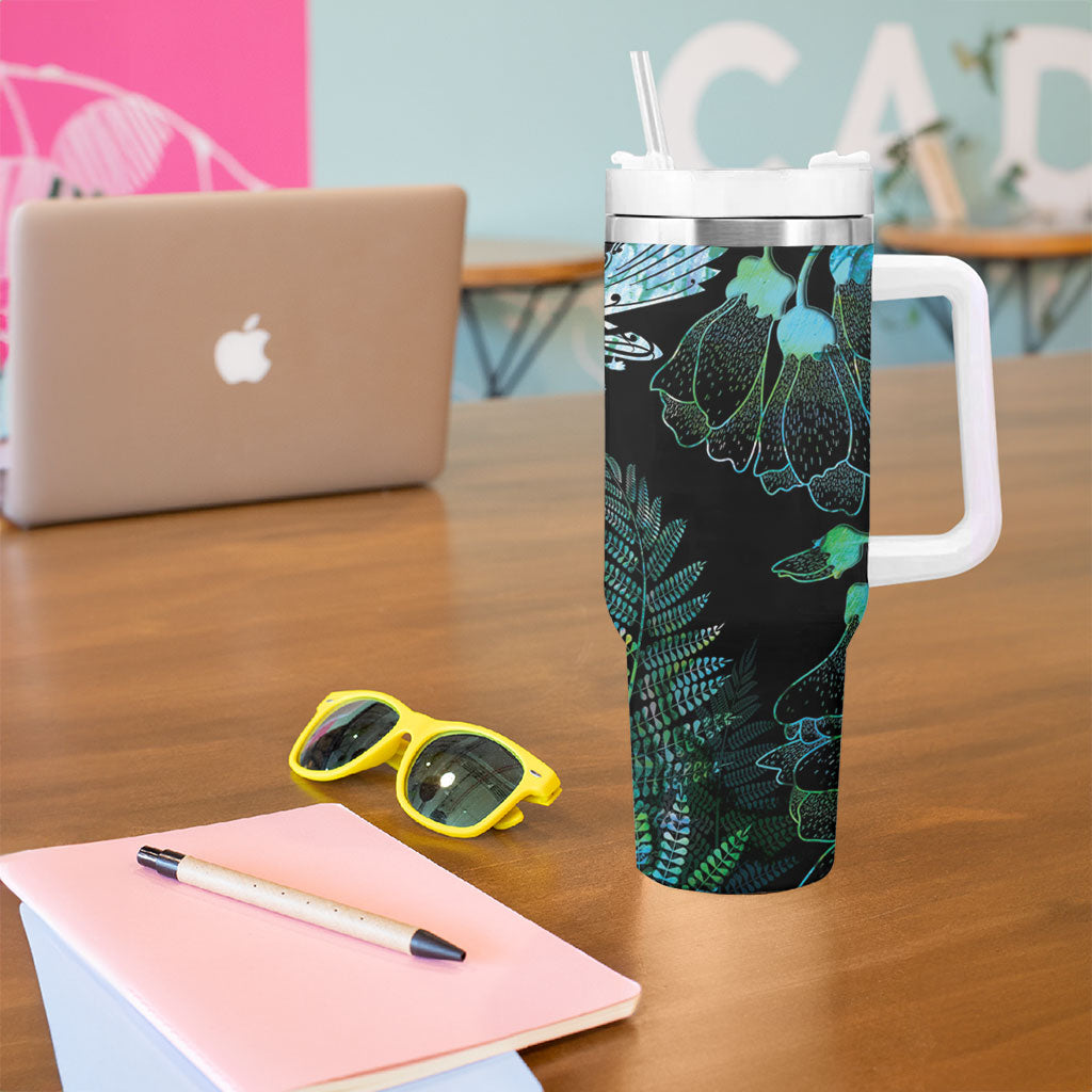 Aotearoa Maori Mahuru Tumbler With Handle Spring Time - Paua Shell Green