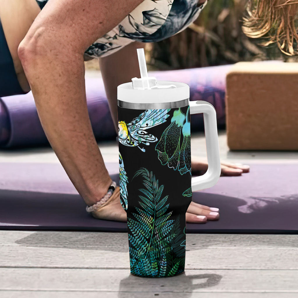 Aotearoa Maori Mahuru Tumbler With Handle Spring Time - Paua Shell Green