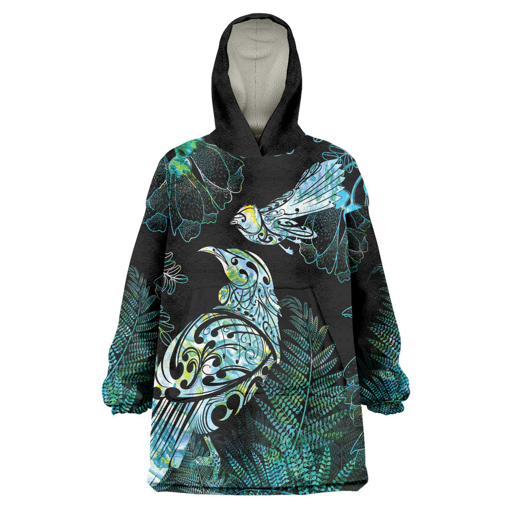 Aotearoa Maori Mahuru Wearable Blanket Hoodie Spring Time - Paua Shell Green