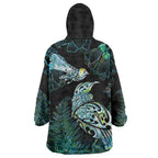 Aotearoa Maori Mahuru Wearable Blanket Hoodie Spring Time - Paua Shell Green