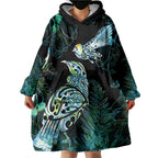 Aotearoa Maori Mahuru Wearable Blanket Hoodie Spring Time - Paua Shell Green