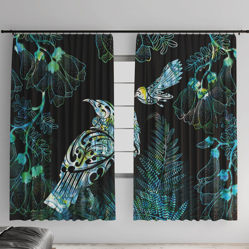 Aotearoa Maori Mahuru Window Curtain Spring Time - Paua Shell Green