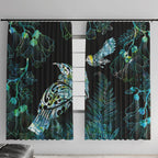 Aotearoa Maori Mahuru Window Curtain Spring Time - Paua Shell Green