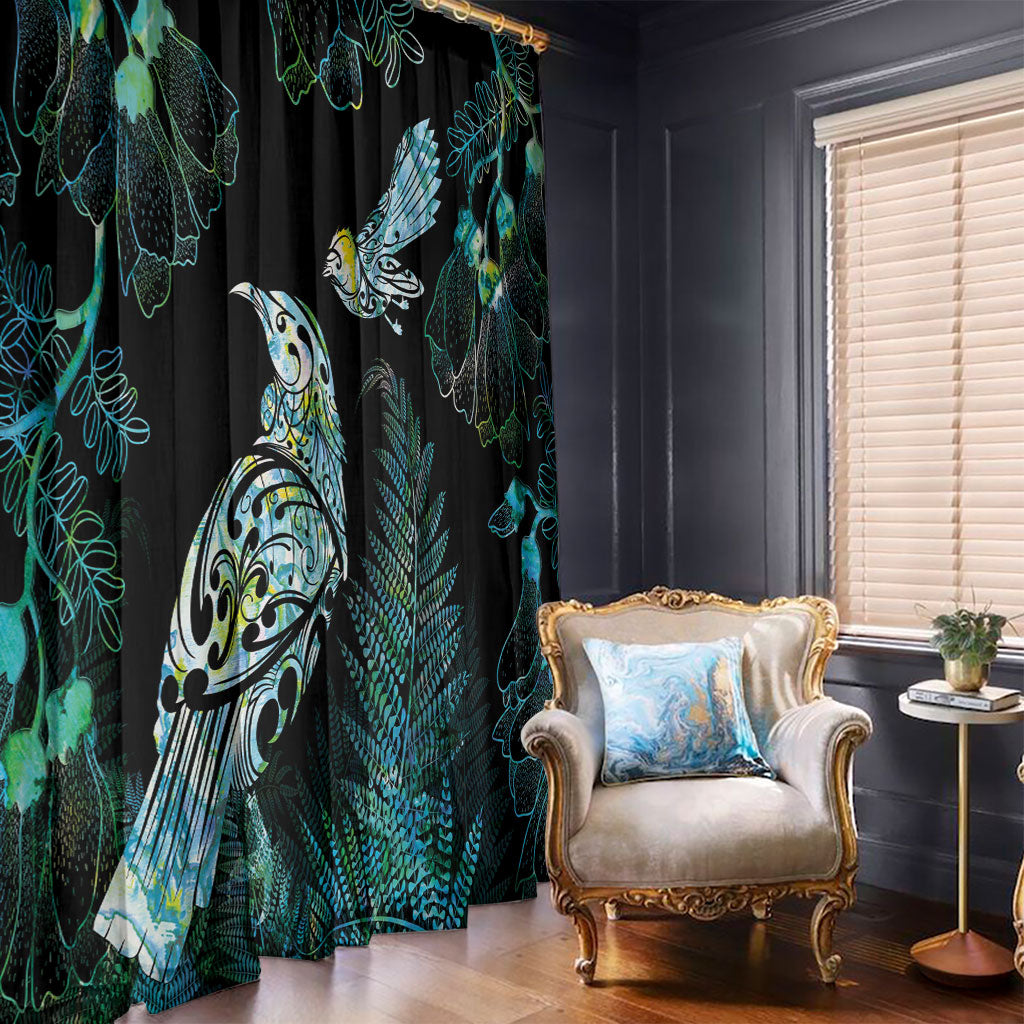 Aotearoa Maori Mahuru Window Curtain Spring Time - Paua Shell Green