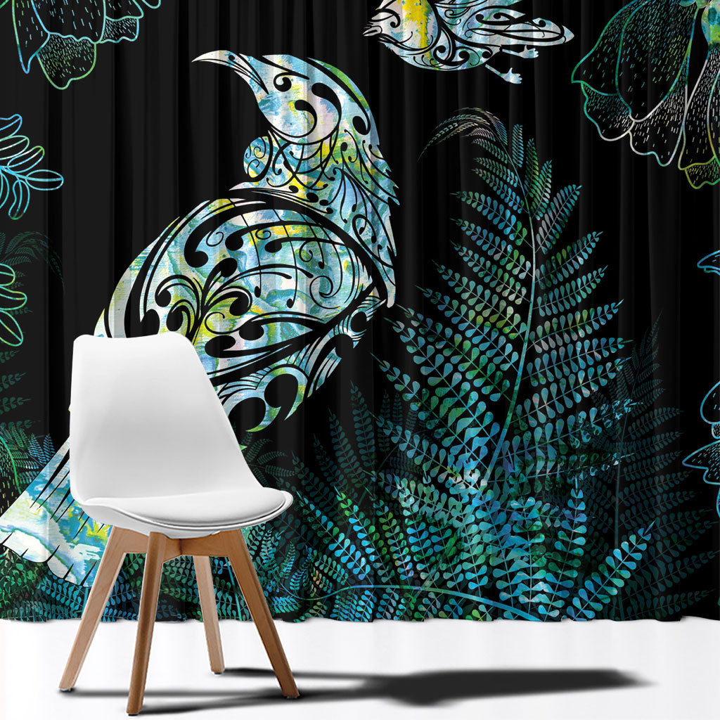 Aotearoa Maori Mahuru Window Curtain Spring Time - Paua Shell Green