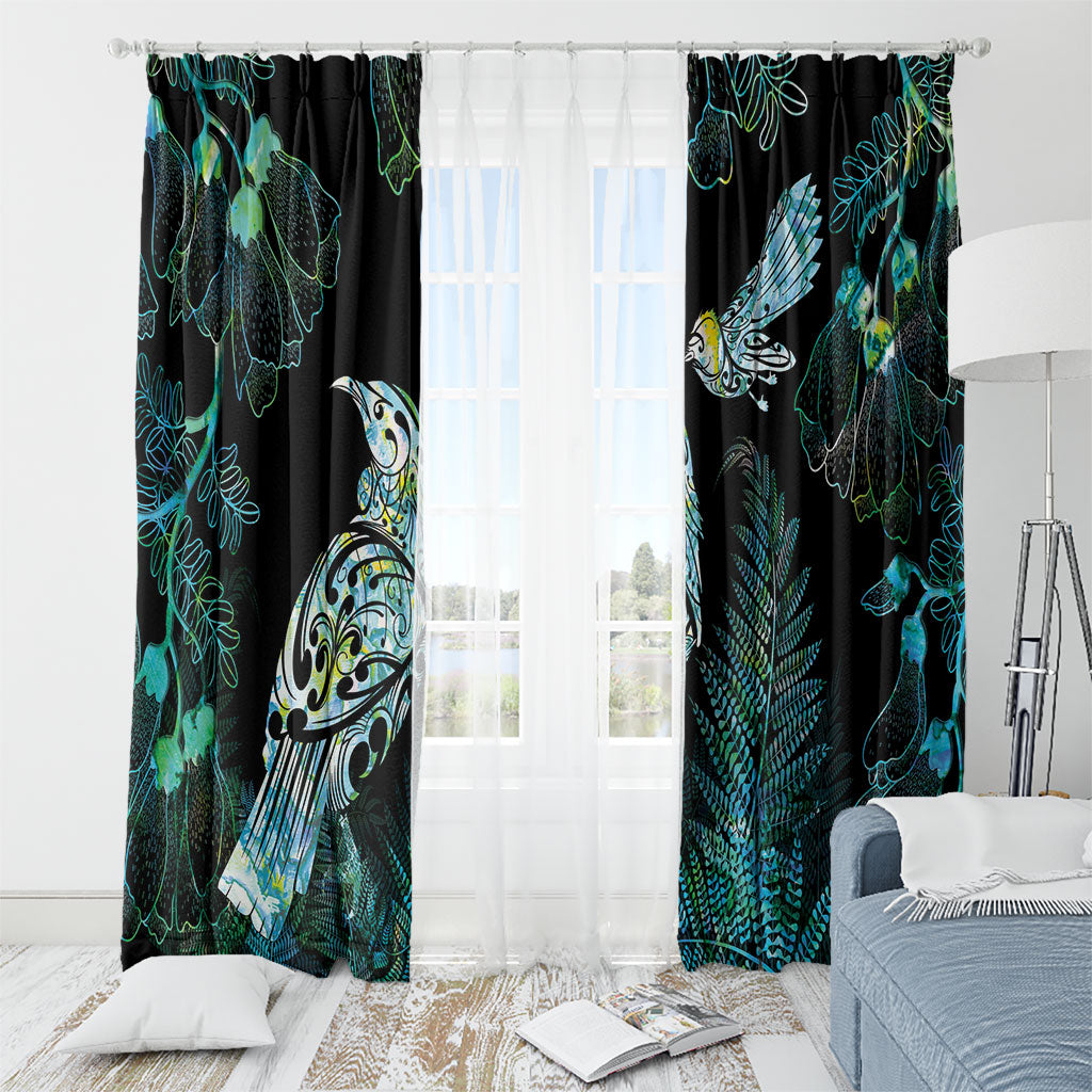 Aotearoa Maori Mahuru Window Curtain Spring Time - Paua Shell Green