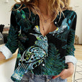 Aotearoa Maori Mahuru Women Casual Shirt Spring Time - Paua Shell Green