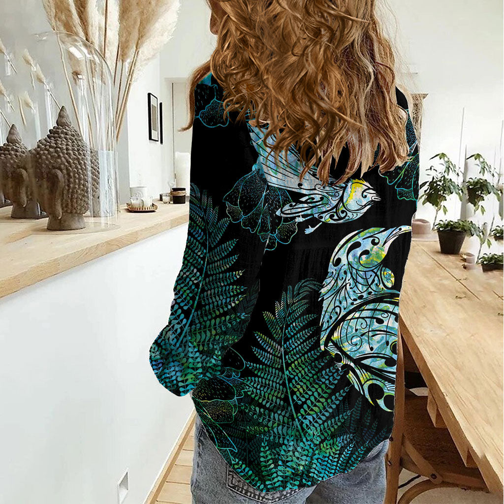 Aotearoa Maori Mahuru Women Casual Shirt Spring Time - Paua Shell Green